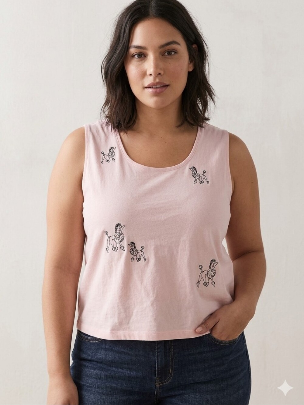 Vintage Bamboo Traders Pink Poodle Embroidered Tank Top - Size 2X Plus Size